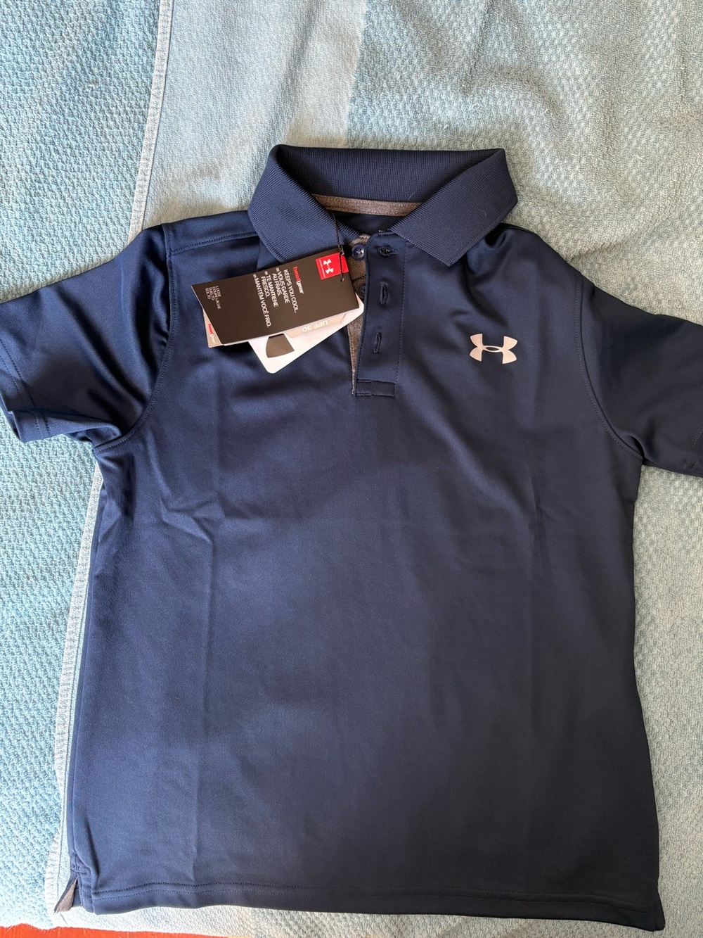 Under Armour Navy Polo with White Logo - Kids